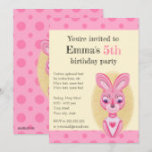 Une invitation avec un mignon lapin rose pour une  (Devant / Derrière)