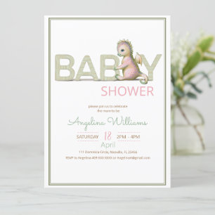 Une invitation baby shower avec un adorable dragon