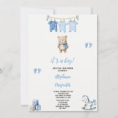 une invitation babyshower ours bleu moderne (Devant)