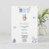 une invitation babyshower ours bleu moderne (Debout devant)