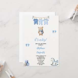 une invitation babyshower ours bleu moderne