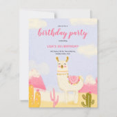 Une invitation d'anniversaire avec un lama. (Devant)