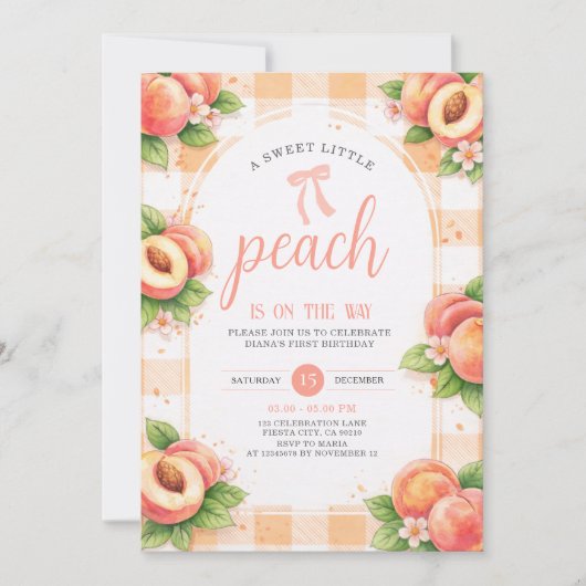 Une invitation d'anniversaire douce petite pêche (Devant)