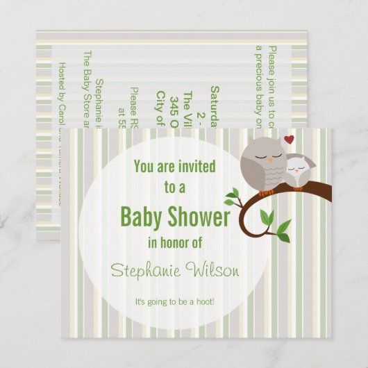 Une Invitation De Chouette De Baby shower (Devant / Derrière)