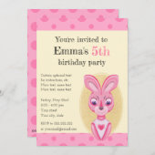 Une invitation de lapin rose mignon pour une petit (Devant / Derrière)