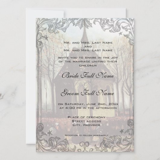 Une invitation de mariage à l'église de campagne (Devant)