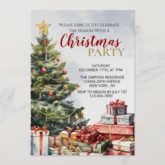 Une invitation de Noël à l'aquarelle chaleureuse e (Devant)