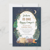 Une invitation de premier anniversaire de camping- (Devant)