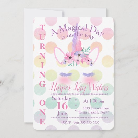 Une invitation magique d'anniversaire de licorne (Devant)