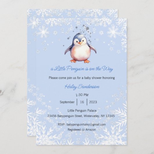 Une invitation pour l'arrivée d'un petit pingouin, (Devant / Derrière)