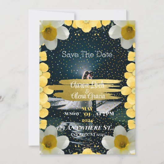 Une invitation séchée ornée de fleurs de narcisse (Devant)