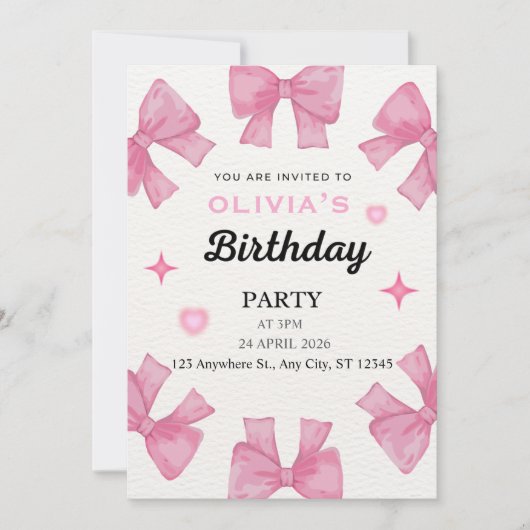 Une jolie invitation à une fête d'anniversaire (Devant)