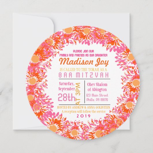 UNE JOLIE Invitation Bat mitzvah DE JOURNÉE (Devant)