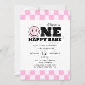 Une joyeuse Bébé Rose Girls Invitation Anniversair (Devant)