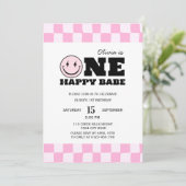 Une joyeuse Bébé Rose Girls Invitation Anniversair (Debout devant)