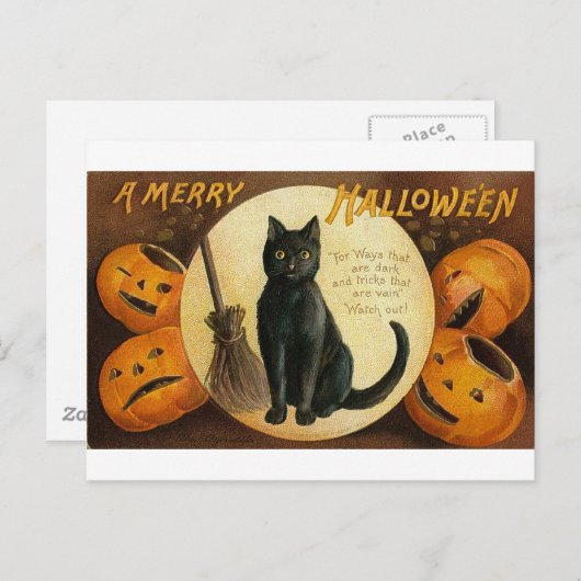 Une joyeuse carte de chat Halloween (Devant / Derrière)