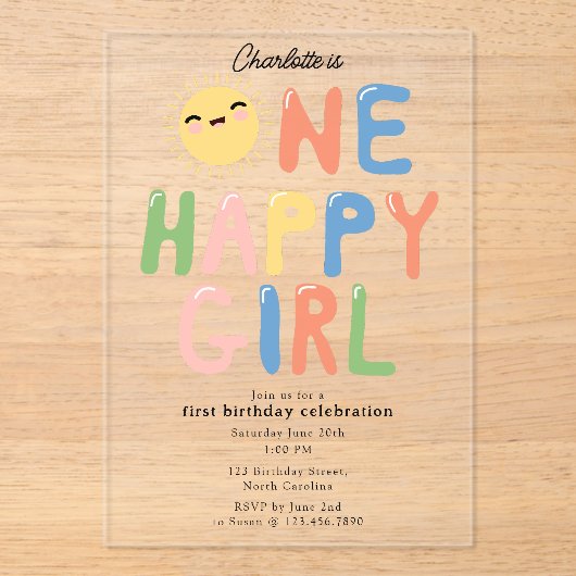 Une joyeuse fille Invitation d'anniversaire 1er An (Recto)