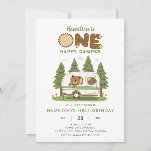 Une joyeuse invitation à l'ours de camping (Devant)