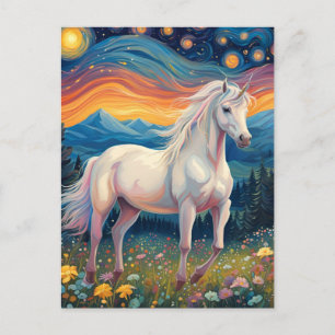 Une licorne dans la carte postale Starry Night