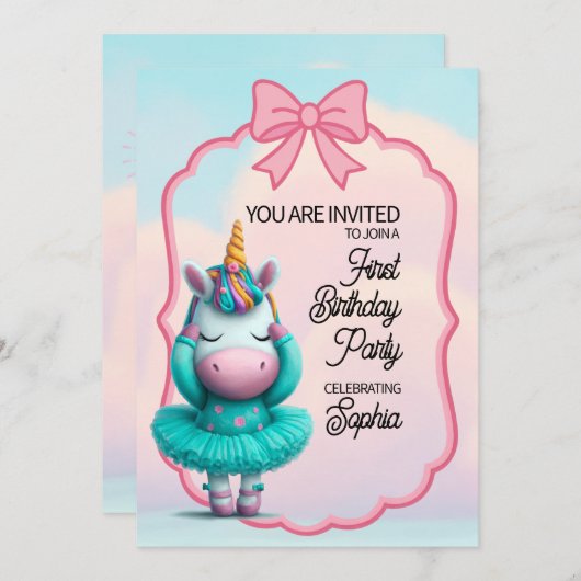 Une licorne magique Invitation d'anniversaire (Devant / Derrière)