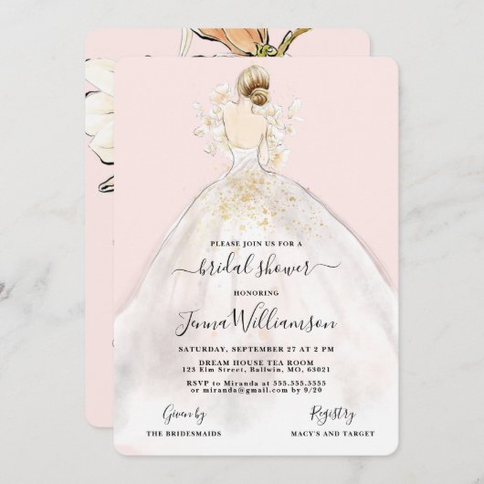 Une mariée d'aquarelle dans une invitation à la do (Devant / Derrière)