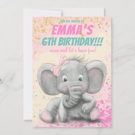 Une mignonne invitation à une fille d'éléphant (Dos)