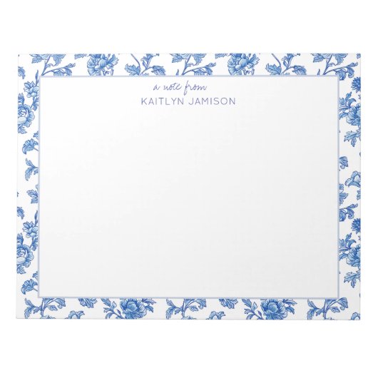 Une note de | Bloc-notes floral bleu chinoiserie (Devant)