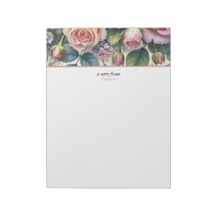 Une note du bloc-notes de roses florales personnal