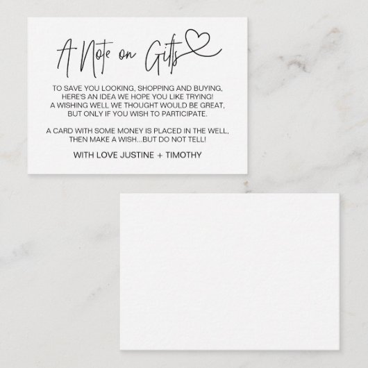 Une note sur les cadeaux Carte de voeux Mariage Cœ (Devant / Derrière)