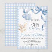 Une oie bête 1er anniversaire Invitation - Bleu (Devant / Derrière)