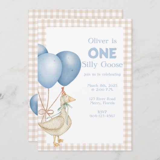 Une oie bête 1er Invitation anniversaire (Devant / Derrière)