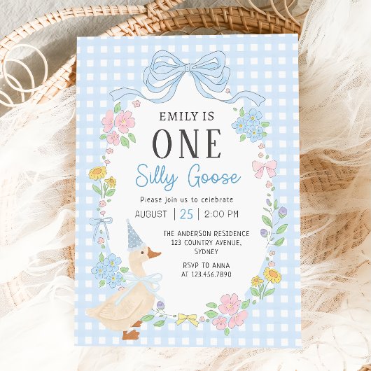 Une oie sotte Florale 1er anniversaire Invitation