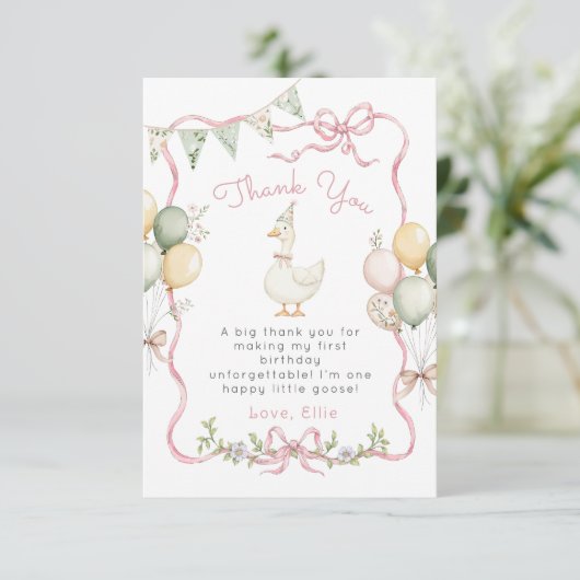 Une oie stupide Pink Bow Carte de remerciements d' (Debout devant)
