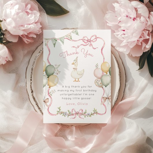 Une oie stupide Pink Bow Carte de remerciements d'