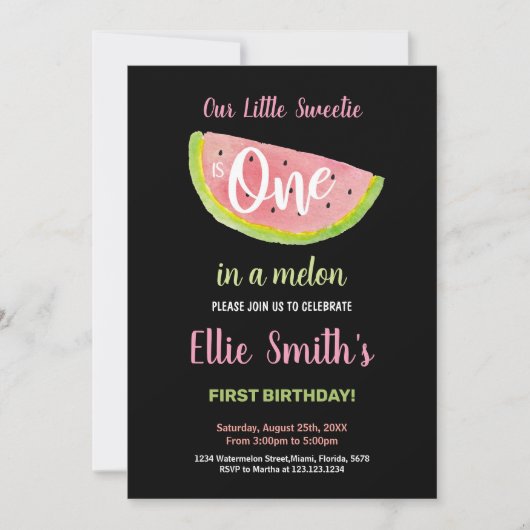 Une pastèque rose verte Invitations d'anniversaire (Devant)