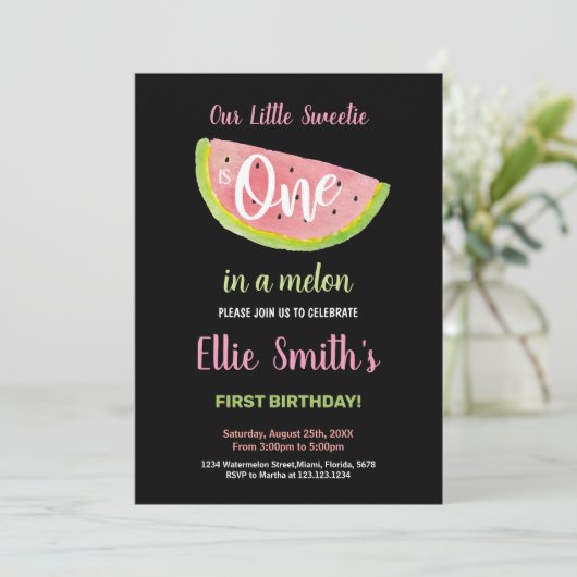 Une pastèque rose verte Invitations d'anniversaire (Debout devant)