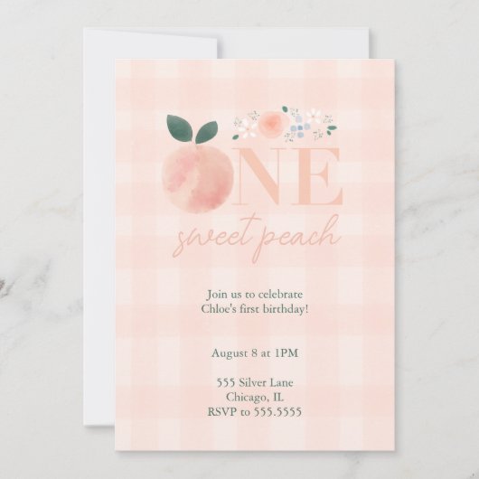 Une Pêche Douce Première Invitation Anniversaire (Devant)