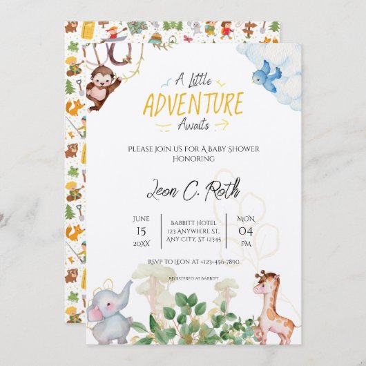 Une Petite Aventure Attend Une Invitation Baby sho (Devant / Derrière)