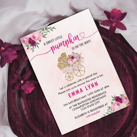 Une Petite Citrouille Invitation Baby shower fille