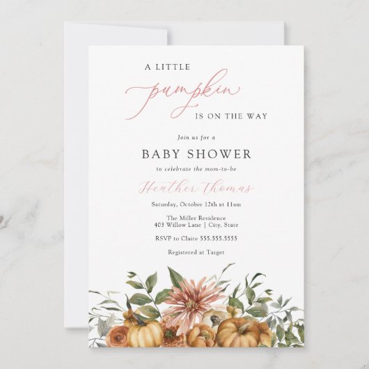 Une petite Citrouille Invitation Baby shower fille (Devant)