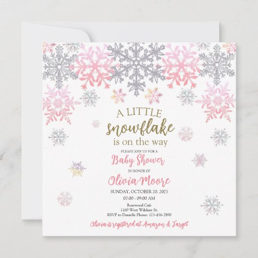 Une petite invitation au baby shower Snowflake (Devant)