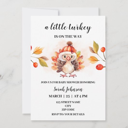 Une petite invitation de baby shower de chute de T (Devant)
