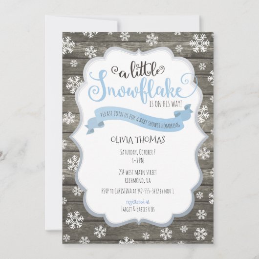 Une petite invitation de baby shower de flocon de (Devant)