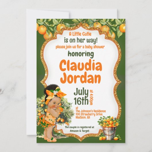 Une Petite Invitation De Baby shower Orange Cutie (Devant)