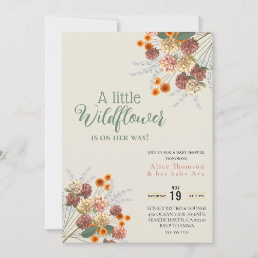une petite invitation fleur sauvage à boho (Devant)