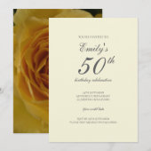 Une rose jaune 50e anniversaire Invitation de fête (Devant / Derrière)