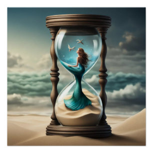 Une sirène dans une affiche en verre d'heure