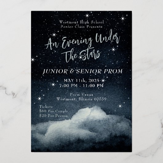 Une soirée sous les étoiles Prom Foil Invitation (Recto)