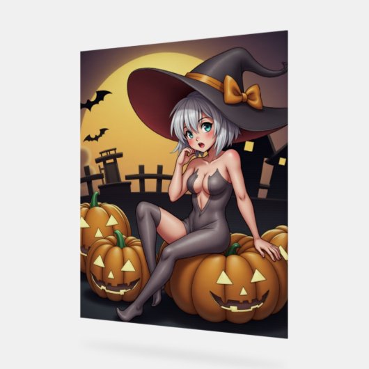 Une sorcière d'Halloween aux yeux verts sur Jack-O (Angle)