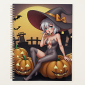 Une sorcière d'Halloween aux yeux verts sur Jack-O (Devant)